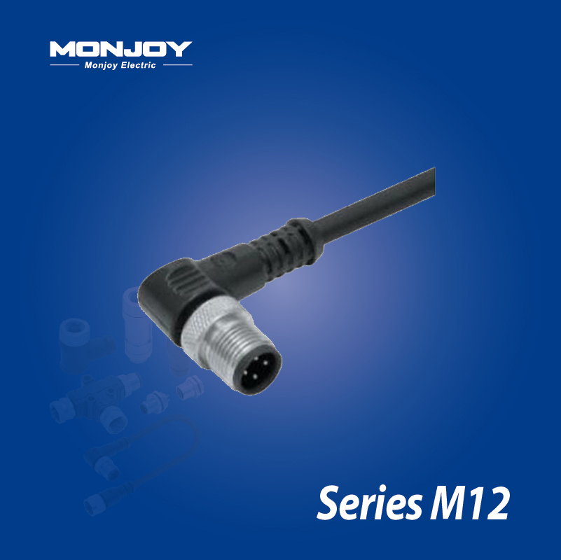 M12*1.0，B标准，弯式，针， 浇铸电缆连接器