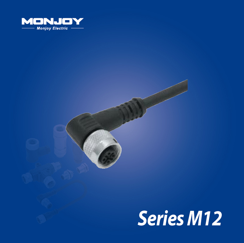 M12*1.0，A标准，弯式，孔， 屏蔽，浇铸电缆连接器