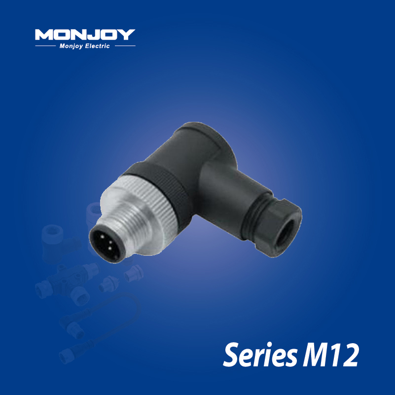 M12*1.0，A标准，弯式，针， 螺钉接线，电缆连接器